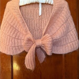 Odille Pink Knit Capelet wrap Sweater with Bow